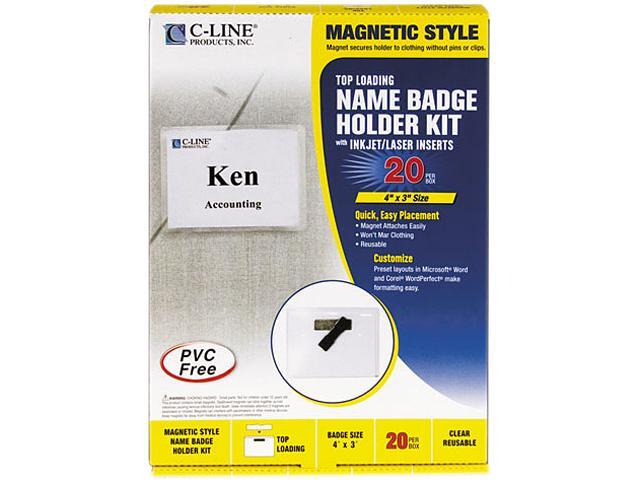 C-line 92943 Magnetic Name Badge Holder Kit, Horizontal, 4w x 3h, Clear, 20/Box