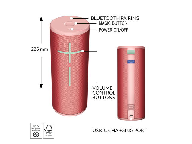 Ultimate Ears - MEGABOOM 4 Portable Wireless Bluetooth Speaker with Waterproof, Dustproof and Floatable design - Raspberry Red - image 5