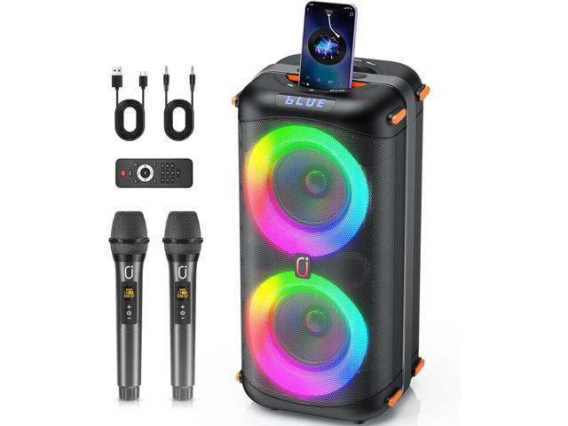 JYX Party Speaker, Portable Karaoke Machine, Dual Sub, Wireless Outdoor Speakers with Remote Control, DJ Lights, 2 Microphones, T27-T