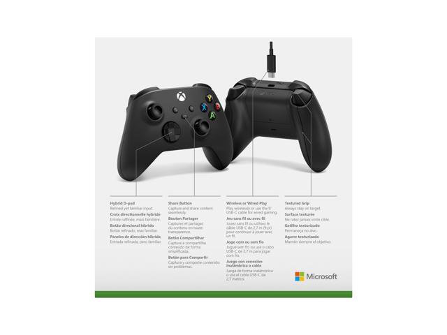 Microsoft - Xbox Wireless Controller + USB-C Cable for Xbox Series X, Xbox Series S, Xbox One, PCs, and Cloud-Enabled Devices - Carbon Black + USB-C - image 3