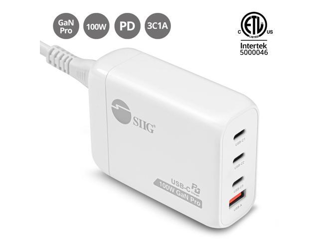 SIIG 100W GaN PD Combo Power Charger, 4-Port high-power portable charger w/ 3 USB-C and 1 USB-A ports