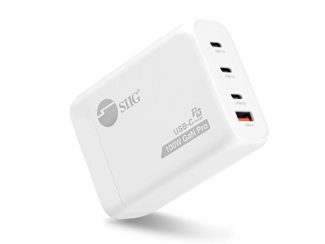 SIIG 100W GaN PD Combo Power Charger, 4-Port high-power portable charger w/ 3 USB-C and 1 USB-A ports