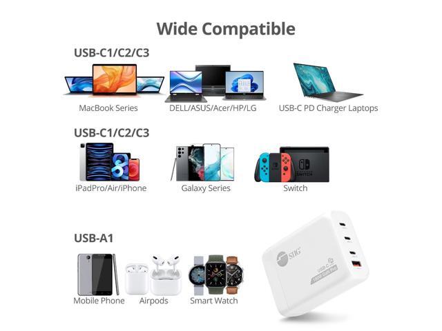 SIIG 100W GaN PD Combo Power Charger, 4-Port high-power portable charger w/ 3 USB-C and 1 USB-A ports