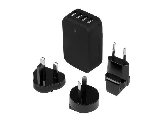 StarTech Travel 4 Port USB Wall Charger with International Power Adapter (USB4PACBK)