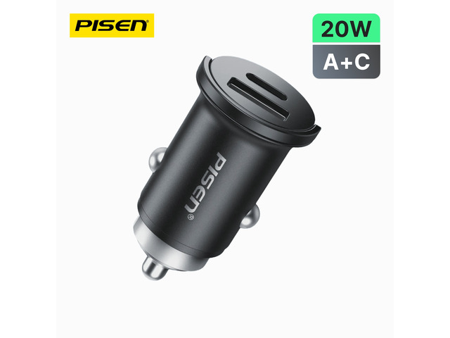 PISEN-Quick USB-C+USB-A 20W Mini Car Charger C to C 1000 Set