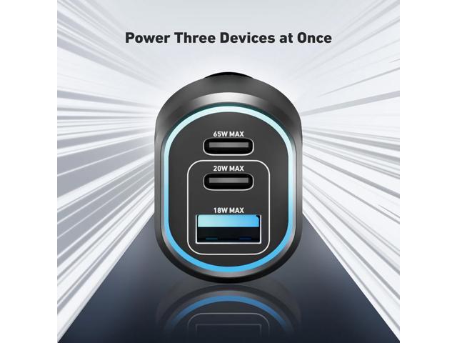 CODi 65W Triple Port USB-C Car Charger with Dual USB-C & USB-A, Power Delivery & Fast Charging
