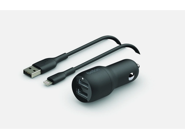 BELKIN CCD001BT1MBK Black BOOST CHARGE Dual USB-A Car Charger 24W + USB-A to Lightning Cable