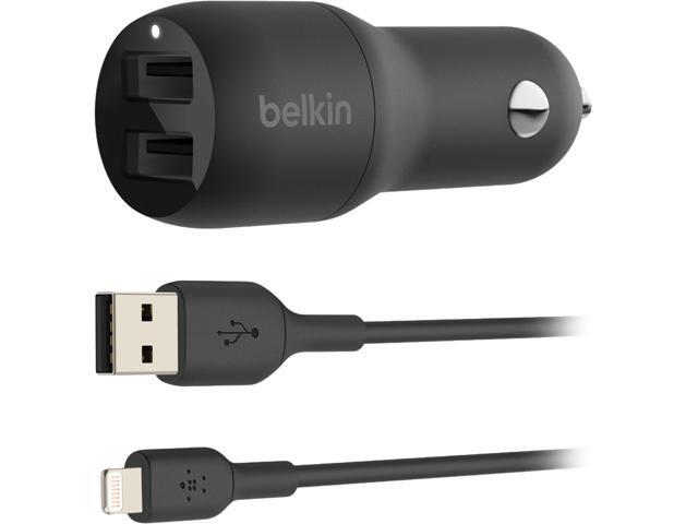 Belkin - 24W Dual USB Car Charger with Lightning Cable and 2 12W USB-A ports - fast charge iPhone, Samsung Galaxy, and more - Black - image 2