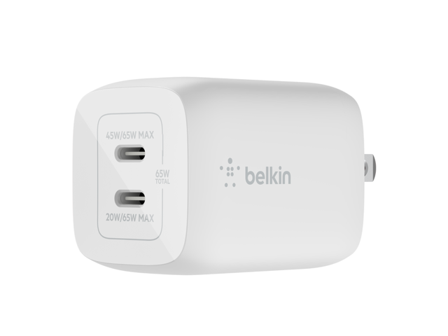 Belkin BoostCharge Pro Dual USB-C GaN Wall Charger with PPS 65W WCH013DQWH