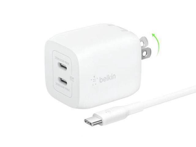 BELKIN WCH011dq2MWH-B6 White Dual USB-C GaN Wall Charger with PPS 45W + USB-C to USB-C Cable