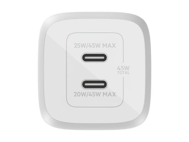 BELKIN WCH011dq2MWH-B6 White Dual USB-C GaN Wall Charger with PPS 45W + USB-C to USB-C Cable