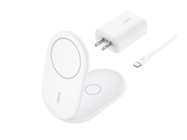Belkin - 2-in-1 Magnetic Foldable Wireless Charger with Qi2 15W Stand, MagSafe Compatible for iPhone & AirPods - White - image 2