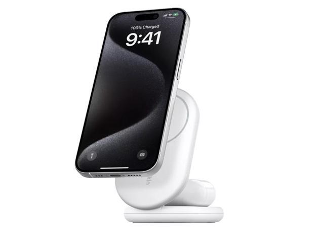 Belkin - 2-in-1 Magnetic Foldable Wireless Charger with Qi2 15W Stand, MagSafe Compatible for iPhone & AirPods - White - image 3