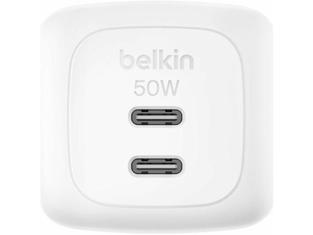 Belkin 50W Portable 2-Port USB-C Wall Charger - 2xUSB-C - Foldable Prongs - Power Adapter - White - WCH019dqWH
