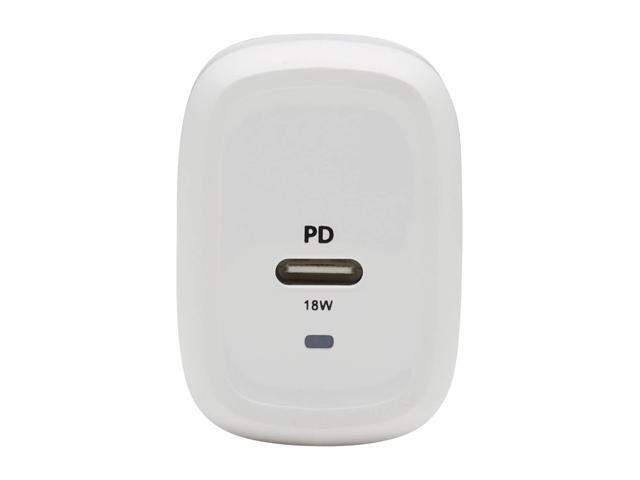 Compact USB-C Wall Charger - 18W PD Charging, GaN Technology, USB-C to Lightning Cable, White