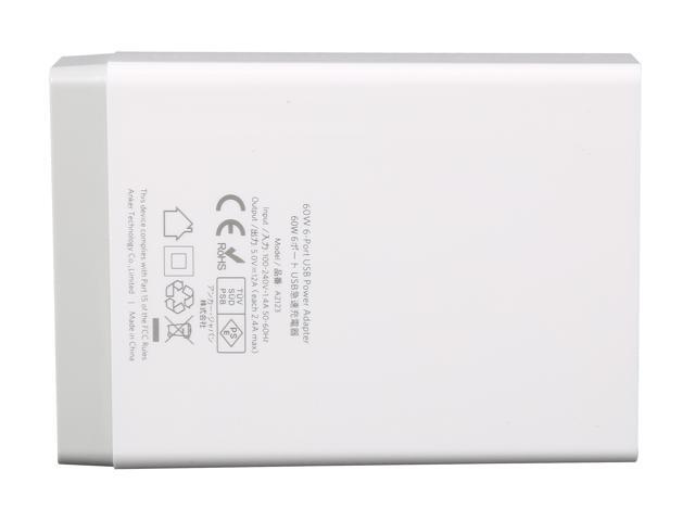 Anker 60W 6-Port Family-Sized Desktop USB Charger with PowerIQ Technology for iPhone, iPad, Samsung, Nexus, HTC, Nokia, Motorola and More (White)