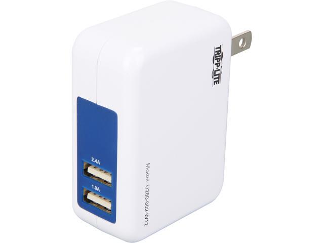 Tripp Lite U280-002-W12 Blue / White 2-Port USB Wall/Travel Charger, 5V, 1.0/2.4A