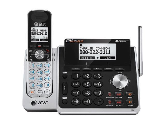 AT & T TL88102 DECT 6.0 2-Line Expandable Corded/Cordless Phone with Answering System, Silver/Black, 1 Handset