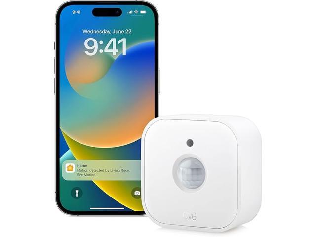 Eve Motion (Matter) - Smart motion sensor with light sensor, IPX3 water resistance, automatic activation of lights and devices, Thread