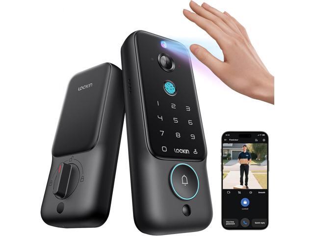 Lockin Veno Plus - All-in-One Smart Lock for Front Door - Palm Vein & Fingerprint Keyless Entry - 2K 180° Ultra-Wide Camera, Night Vision, Built-in...