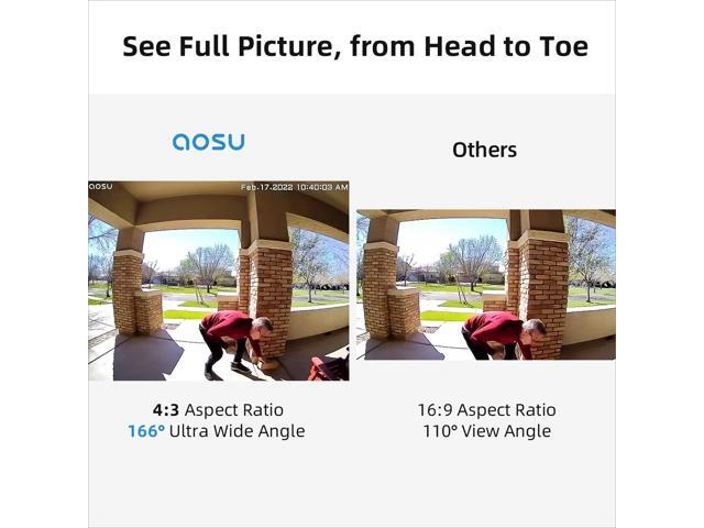 Aosu Wireless Doorbell Pro (V8P), 3MP, 2K Resolution, Battery Powered Video Doorbell with Chime, 2.4 GHz WiFi, 180-Day Battery Life, AI Detection,...