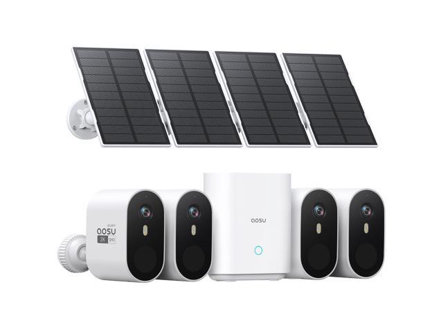 Aosu SolarCam System Pro 2K Outdoor Wi-Fi Night Vision 4-Camera Kit - Pan/Tilt/Zoom - Night Vision - Cloud Storage - 32GB local storage - Cover...