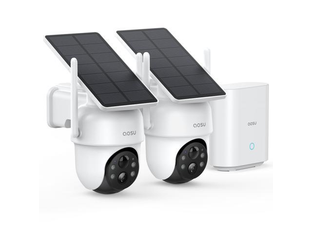 Aosu SolarCam D1 Classic 2K Outdoor PTZ Wi-Fi Turret Night Vision 2-Camera Kit with Spotlight - 166 Wide-Angle Lens - AI Detection - 2-Way Audio -...