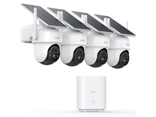 Aosu C9C-4H SolarCam D1 Classic 2K Outdoor PTZ Wi-Fi Turret Night Vision 4-Camera Kit - 170 degree Wide-Angle Lens, AI Detection, 2-Way Audio, and...