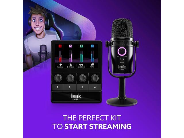 Hercules 4781068 Stream Starter Kit - Includes Stream 100 and HUD-600 USB Microphone + 3 Months Voicemod Pro - Core Streaming apps pre-Integrated...