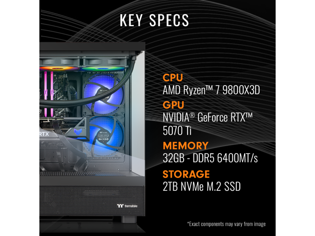 Thermaltake LCGS View 9870T-270 Gaming Desktop (AMD Ryzen 7 9800X3D, ToughRam 32GB DDR5 6400MT/s RGB Memory, NVIDIA GeForce RTX 5070 Ti, 2TB NVMe...