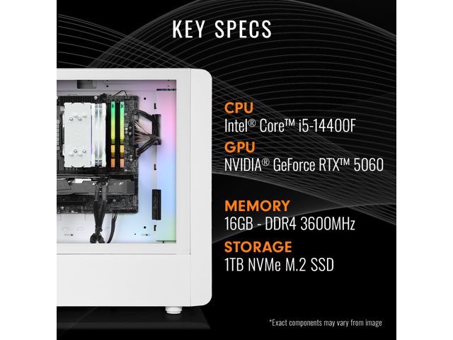 Thermaltake LCGS Quartz i1460 Gaming Desktop (Intel Core i5-14400F, ToughRam DDR4 3600Mhz 16GB RGB Memory, NVIDIA GeForce RTX 5060, 1TB NVMe M.2,...