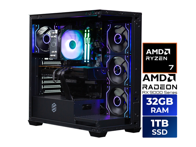 Stoneforged Crescent Gaming PC, AMD Ryzen 7 7700X, AMD Radeon RX 9070 XT, 32GB DDR5, 1TB NVMe SSD, Windows 11 Home