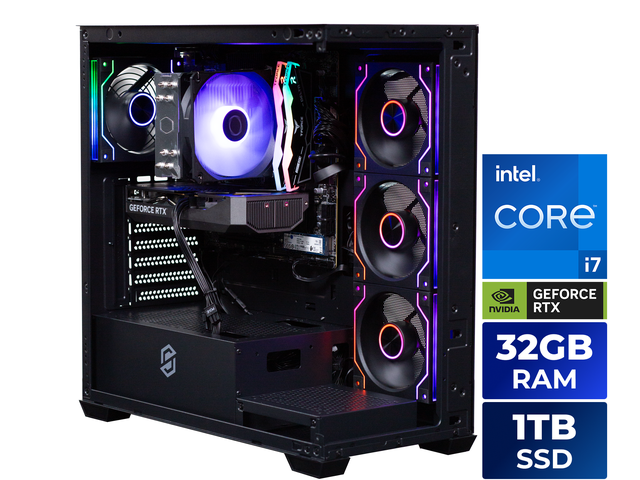 Stoneforged Scimitar Gaming Desktop PC, Intel Core i7-14700F, NVIDIA GeForce RTX 5060, 32GB DDR5-6000, 1TB NVMe SSD, 700W, Windows 11 Home