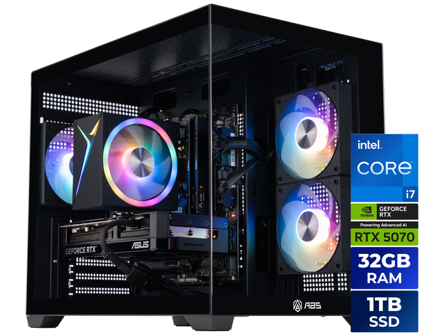 ABS Flux II Aqua Prebuilt Gaming PC - Windows 11 - Intel Core i7-14700F - GeForce RTX 5070 12GB - DLSS 4 - 32GB DDR5 - 1TB NVMe SSD