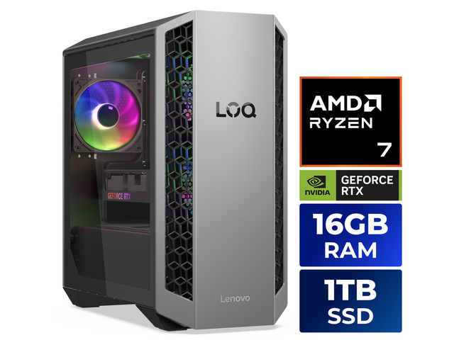 Lenovo LOQ Tower Gaming PC, AMD Ryzen 7 8745HX, NVIDIA GeForce RTX 5060, 16GB DDR5, 1TB SSD, Windows 11 Home (91DF007TCF)