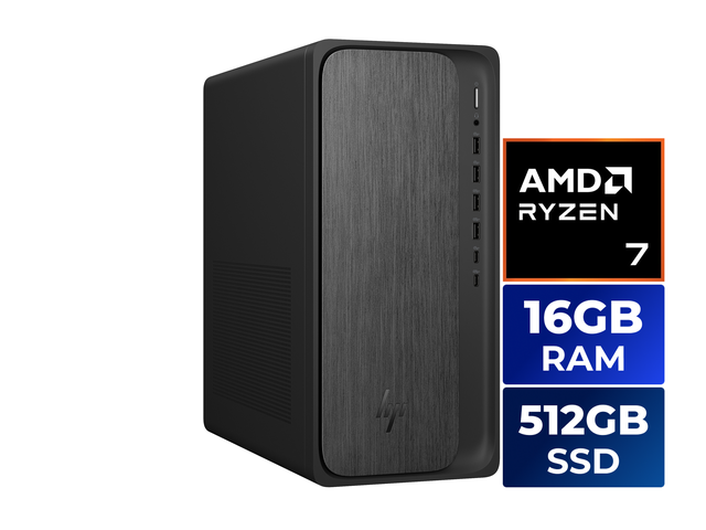 HP Desktop PC OmniDesk M02-0009 AMD Ryzen 7 8700G AI (16 NPU Tops)16GB DDR5 512GB PCIe SSD Windows 11 Home, Keyboard and Mouse included