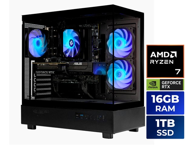 TECHNOID Glass Gaming PC, AMD Ryzen 7 7700X, NVIDIA GeForce RTX 5070, 16GB DDR5, 1TB SSD, Windows 11 Home
