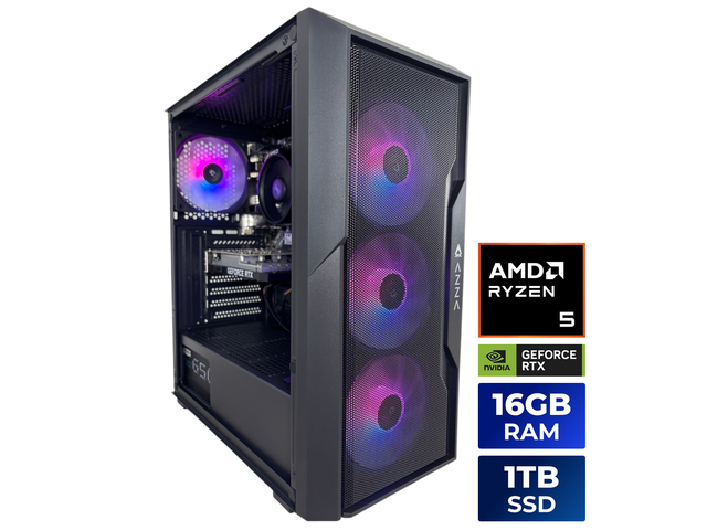 AZZA Gaming Desktop PC GIDEON PRO AMD Ryzen 5 5500 16GB DDR4 1TB NVMe SSD GeForce RTX 3050 Windows 11 Home