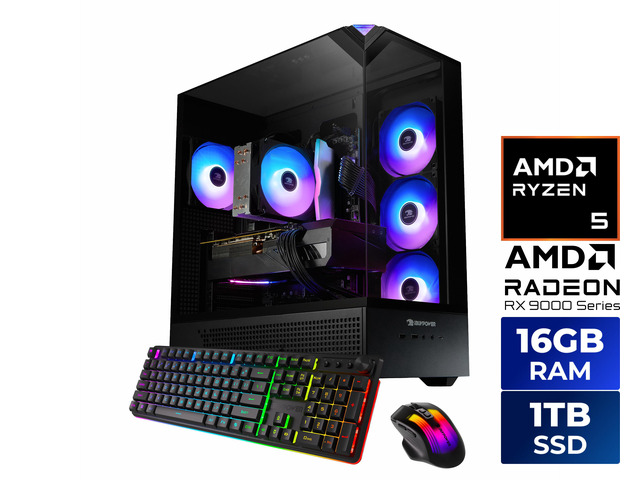 iBUYPOWER Element Gaming PC Desktop - AMD Ryzen 5 8400F 16GB DDR5 1TB NVMe SSD AMD Radeon RX 9060 XT -EBA5R96XT02