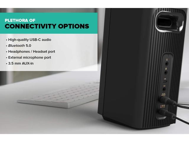 Creative T60 2.0 Compact Hi-Fi Desktop Speakers with Clear Dialog and Surround by Sound Blaster, USB-C Audio, Mic and Headset Ports, Bluetooth 5.0,...