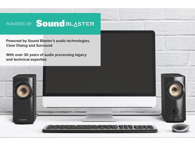 Creative T60 2.0 Compact Hi-Fi Desktop Speakers with Clear Dialog and Surround by Sound Blaster, USB-C Audio, Mic and Headset Ports, Bluetooth 5.0,...