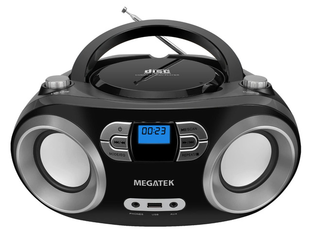 Open Box - MEGATEK Portable CD Player Boombox with FM Radio, Bluetooth, USB Port, AUX Input, and Headphone Jack - CD-R/CD-RW/MP3-CD Compatible,...