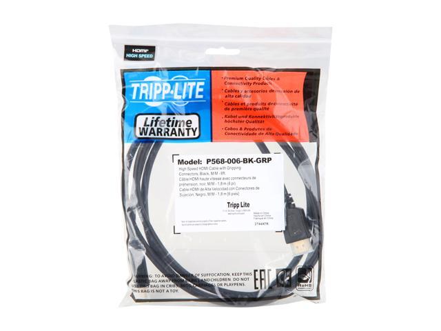 Tripp Lite High-Speed HDMI Cable w/ Gripping Connectors 4K M/M Black 6ft (P568-006-BK-GRP)