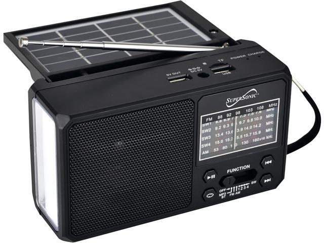 Supersonic SC-1180BT SolarWave Solar Emergency Radio w/Bluetooth 6.0, AM/FM/SW1-4, Solar+USB-C Rechargeable Battery, LED Flashlight, Micro SD/USB,.
