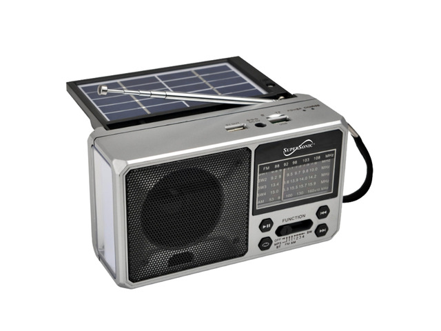 Supersonic SC-1180BT SolarWave Solar Emergency Radio w/Bluetooth 6.0, AM/FM/SW1-4, Solar+USB-C Rechargeable Battery, LED Flashlight, Micro SD/USB,...