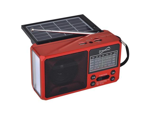 Supersonic SC-1180BT SolarWave Solar Emergency Radio w/Bluetooth 6.0, AM/FM/SW1-4, Solar+USB-C Rechargeable Battery, LED Flashlight, Micro SD/USB,.