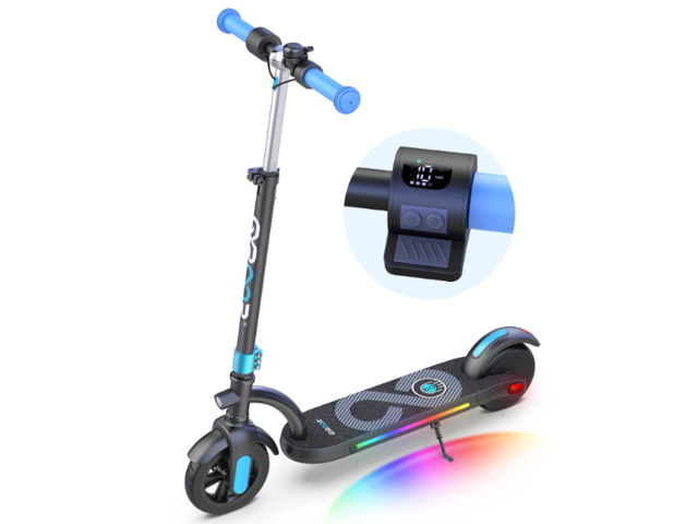 Gyroor H40 Kids Electric Scooter - 180W Motor - Up to 10 MPH - LED Display & Colorful Lights - Adjustable Height - Black
