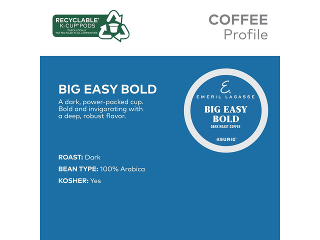 Emeril, Big Easy Bold Coffee, Single-Serve Keurig K-Cup Pods, Dark Roast Coffee, 24 Count/Box