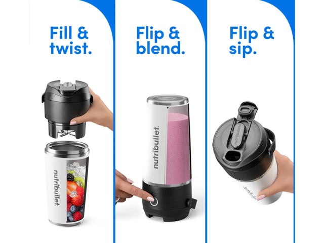 NutriBullet NBPB50350AW Matte White Flip Insulated Portable Blender