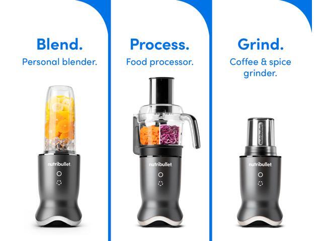 Nutribullet Ultra Plus Kitchen System, 32 oz. and 24 oz. Blending Cups, 2-Cup Food Processor, Single Speed, Gunmetal Grey Blender